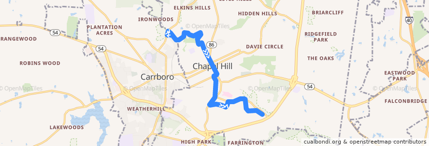 Mapa del recorrido CHT Route N: Estes Park → Family Medicine Center de la línea  en Chapel Hill.