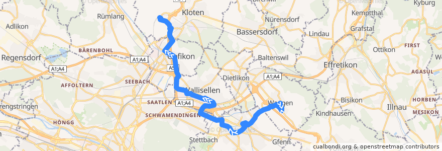 Mapa del recorrido Bus 759: Wangen, Dorfplatz -> Zürich Flughafen, Bahnhof de la línea  en زوریخ.