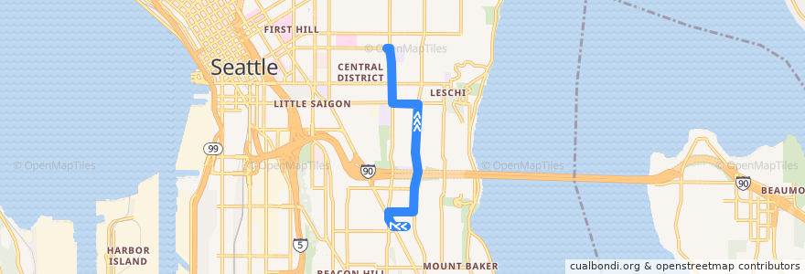 Mapa del recorrido Metro Route 4: Cherry Hill (shuttle) de la línea  en Seattle.