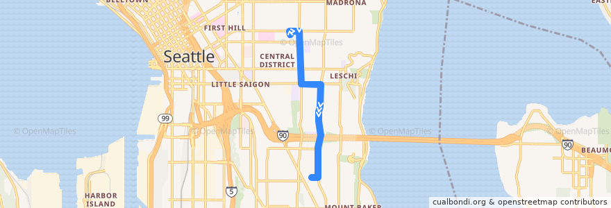 Mapa del recorrido Metro Route 4: Judkins Park (shuttle) de la línea  en Seattle.