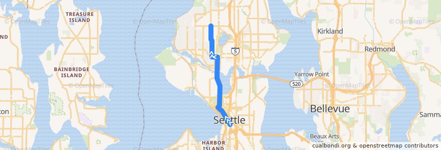 Mapa del recorrido Metro Route 5: Greenwood (express) de la línea  en Seattle.