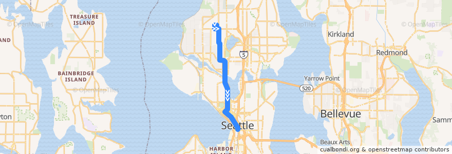 Mapa del recorrido Metro Route 5: Downtown Seattle (express) de la línea  en Seattle.