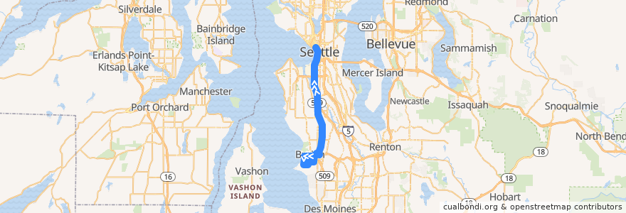 Mapa del recorrido Route 123: Downtown Seattle Via SR-509 de la línea  en King County.