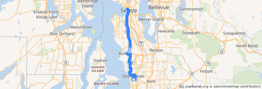 Mapa del recorrido Route 122: Downtown Seattle Via SR-509 de la línea  en King County.