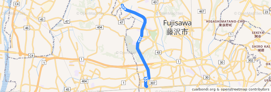 Mapa del recorrido 辻24:湘南ライフタウン=>辻堂駅北口 de la línea  en 藤沢市.