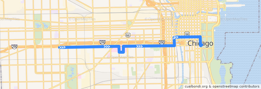 Mapa del recorrido Harrison de la línea  en Chicago.