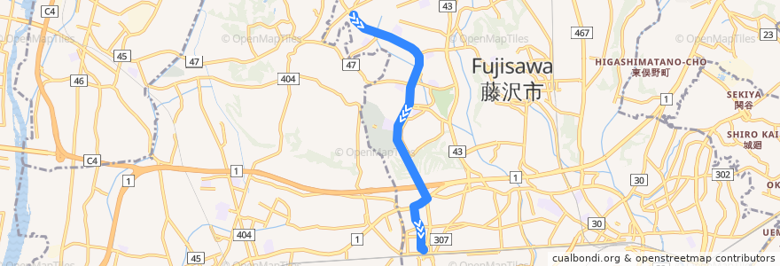 Mapa del recorrido 辻24:湘南ライフタウン=>辻堂駅北口（土曜休日のみ） de la línea  en 藤沢市.