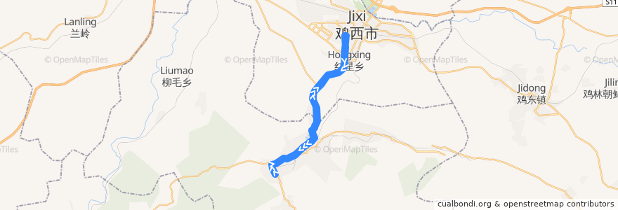 Mapa del recorrido 5大恒山 de la línea  en 鸡西市.