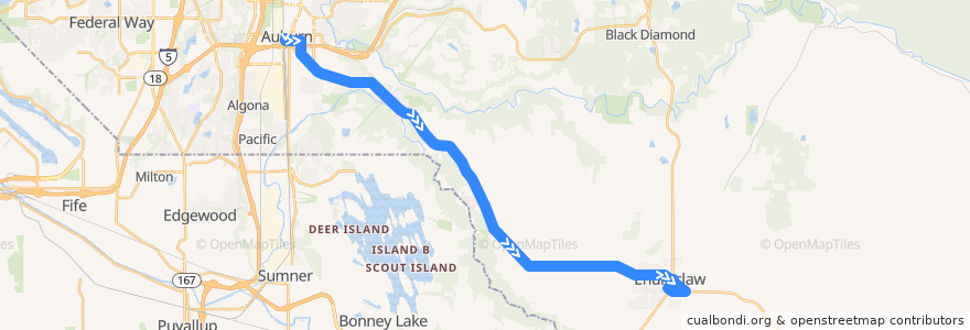 Mapa del recorrido Metro Route 186 de la línea  en King County.