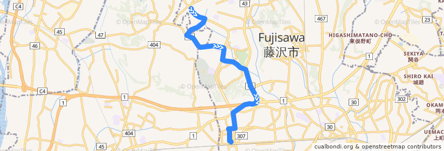 Mapa del recorrido 辻28:湘南ライフタウン=>辻堂駅北口 de la línea  en Kanagawa Prefecture.