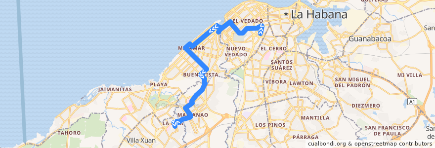 Mapa del recorrido Ruta A33 Ómnibus Nacionales - Lisa de la línea  en La Habana.