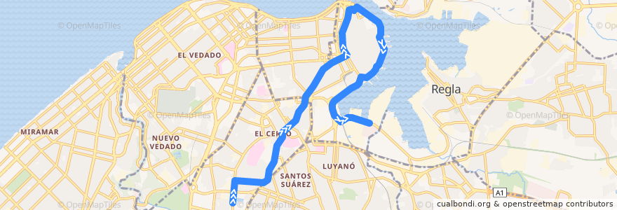 Mapa del recorrido Ruta A16 Palatino => Puerto de la línea  en L'Avana.