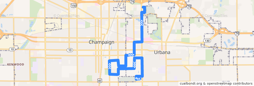 Mapa del recorrido MTD 22N Illini Weekday - Daytime de la línea  en Champaign County.