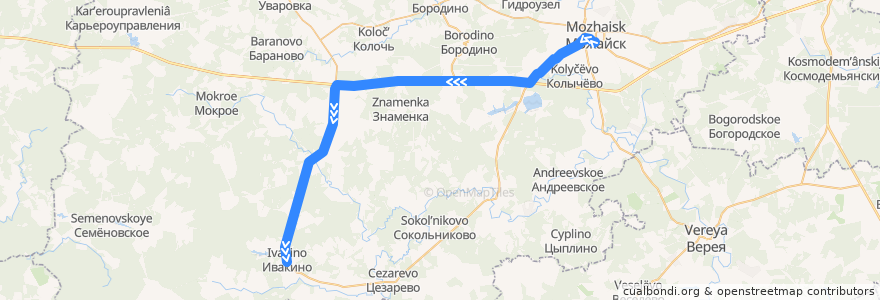 Mapa del recorrido Автобус № 38: Автостанция Можайск => Ивакино de la línea  en Можайский городской округ.