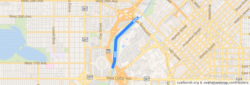 Mapa del recorrido Platte Valley Trolley → Empower Field at Mile High de la línea  en Denver.