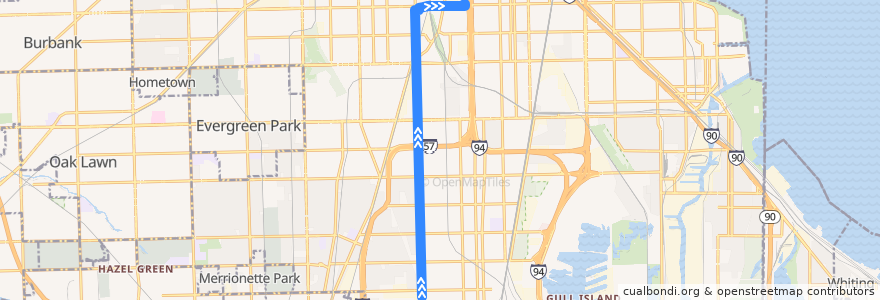 Mapa del recorrido South Halsted de la línea  en شيكاغو.