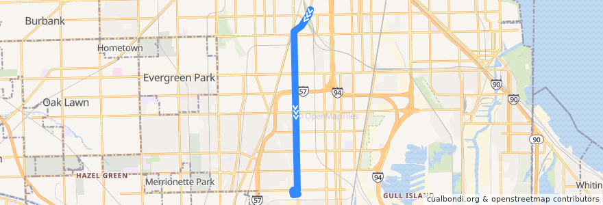 Mapa del recorrido South Halsted de la línea  en Chicago.