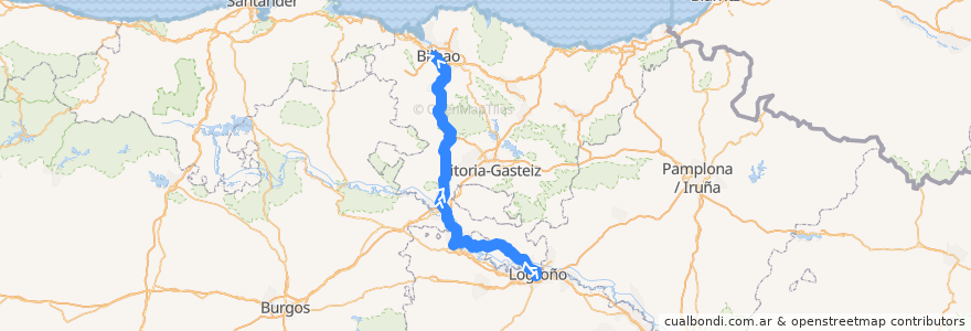 Mapa del recorrido A17 Logroño → Haro → Bilbao (Por pueblos) de la línea  en Euskadi.