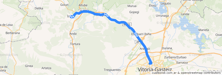 Mapa del recorrido A14 Izarra → Murgia → Vitoria-Gasteiz de la línea  en 阿拉瓦.