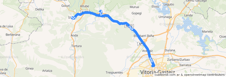 Mapa del recorrido A14 Izarra → Sarria → Murgia → Zaitegi → Vitoria-Gasteiz de la línea  en 阿拉瓦.