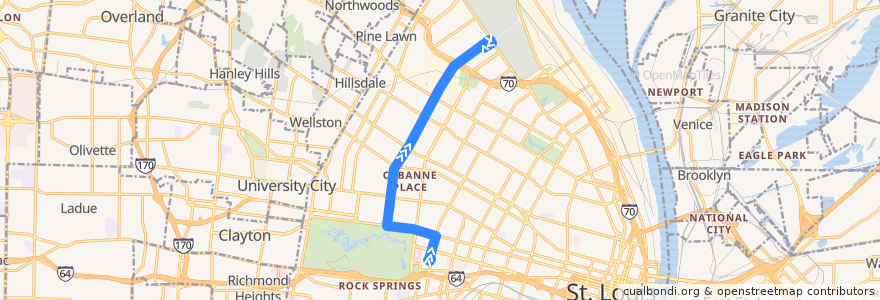 Mapa del recorrido MetroBus 12 Union de la línea  en City of Saint Louis.