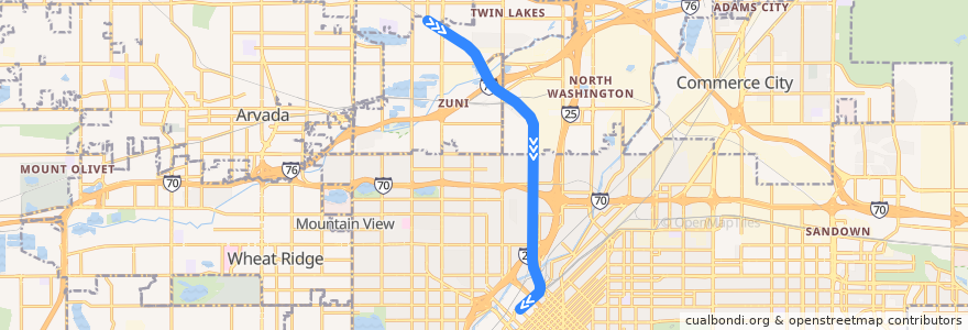 Mapa del recorrido RTD B Line → Union Station de la línea  en 科罗拉多州 / 科羅拉多州.