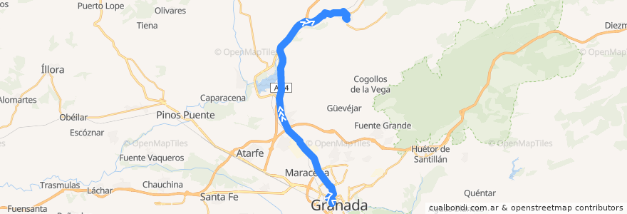 Mapa del recorrido Bus 0215: Granada → Deifontes de la línea  en Comarca de la Vega de Granada.