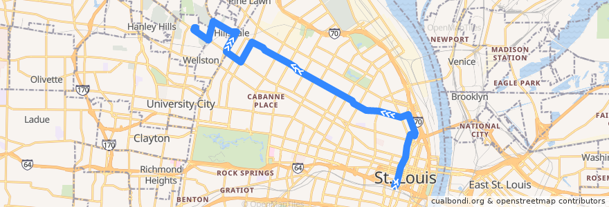 Mapa del recorrido MetroBus 19 St. Louis Avenue de la línea  en 密蘇里州.