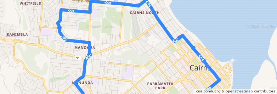 Mapa del recorrido City => Raintrees Shopping Centre de la línea  en Cairns Regional.