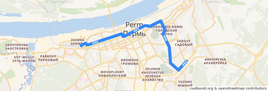 Mapa del recorrido Трамвай №7: ОАО «Вагоноремонтный завод» – ст. Пермь II de la línea  en Пермский городской округ.