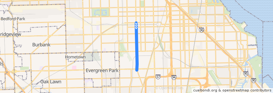 Mapa del recorrido Ashland de la línea  en Чикаго.
