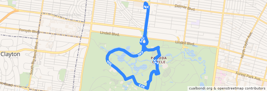 Mapa del recorrido MetroBus 3 Forest Park Trolley Blue de la línea  en City of Saint Louis.