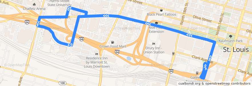 Mapa del recorrido MetroBus 96 Market Street Shuttle de la línea  en City of Saint Louis.
