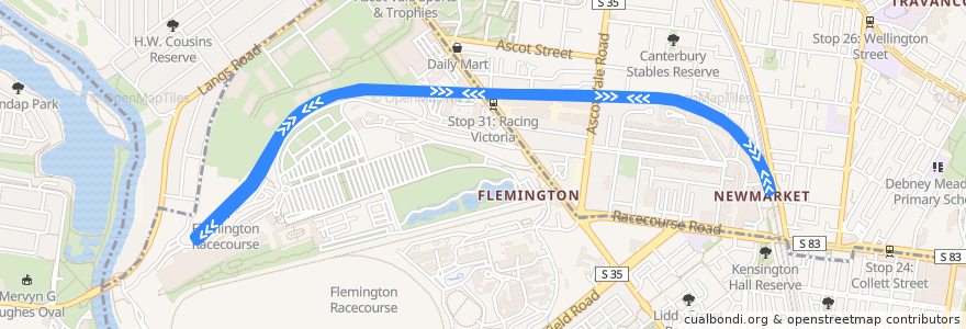 Mapa del recorrido Flemington Racecourse line de la línea  en City of Moonee Valley.