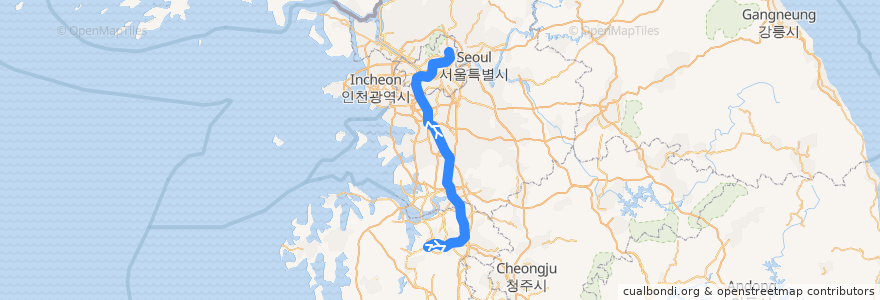 Mapa del recorrido 수도권 전철 1호선 경부·장항 계통: 신창 → 광운대 de la línea  en South Korea.