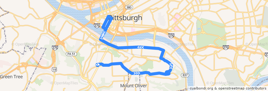 Mapa del recorrido PAT 48 Arlington de la línea  en Pittsburgh.