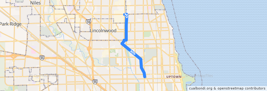 Mapa del recorrido Lincoln de la línea  en Illinois.