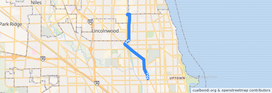 Mapa del recorrido Lincoln de la línea  en إلينوي.