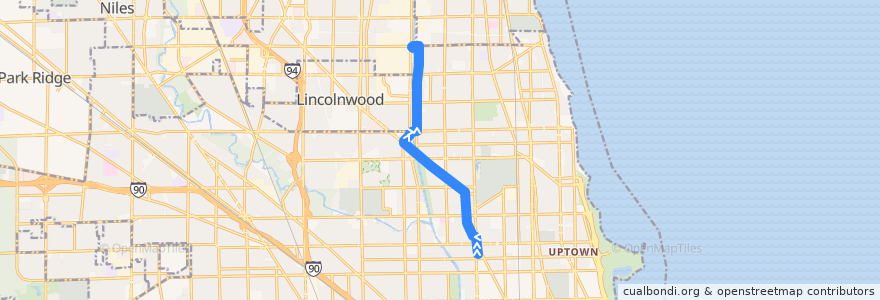 Mapa del recorrido Lincoln de la línea  en Illinois.