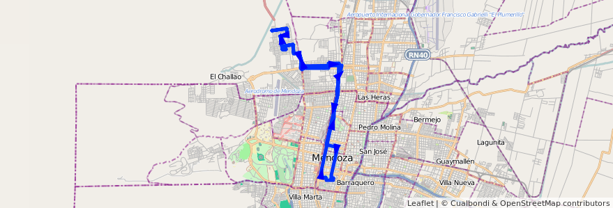 Mapa del recorrido 87 - Bº Municipal - Plaza de las Heras - Casa de Gob. de la línea G04 en メンドーサ州.