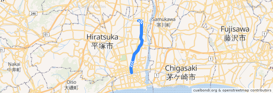 Mapa del recorrido 平塚52系統 de la línea  en Hiratsuka.