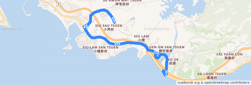 Mapa del recorrido 九巴252線 KMB 252 (掃管笏 So Kwun Wat → 屯門公路轉車站 Tuen Mun Road Interchange) de la línea  en 屯門區 Tuen Mun District.