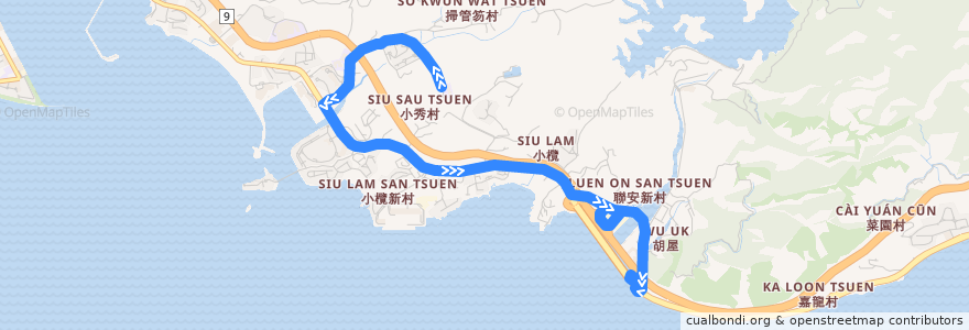 Mapa del recorrido 九巴252線 KMB 252 (掃管笏 So Kwun Wat → 屯門公路轉車站 Tuen Mun Road Interchange) de la línea  en 屯門區.
