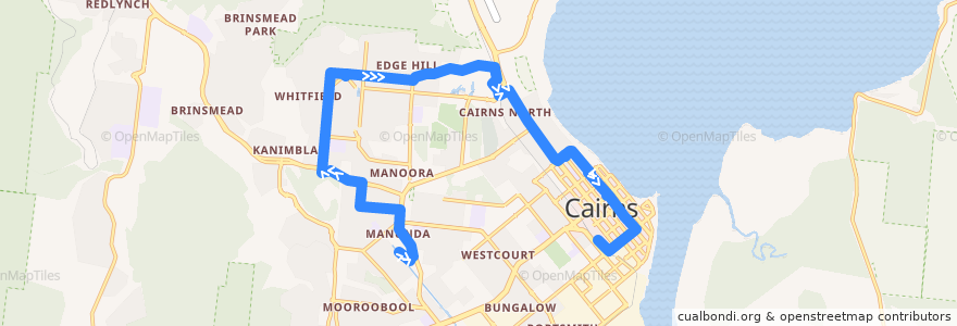 Mapa del recorrido Raintrees Shopping Centre => City via Whitfield de la línea  en Cairns Regional.