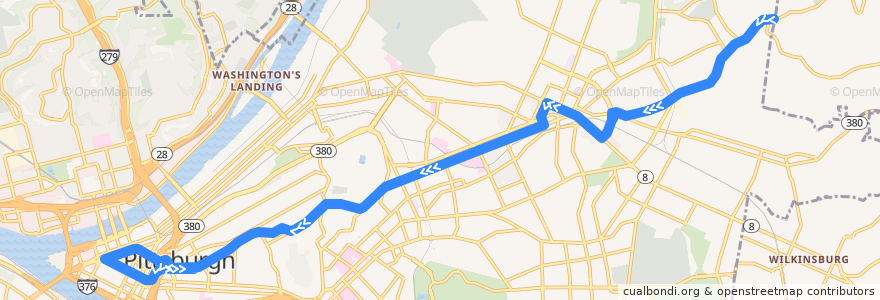 Mapa del recorrido PAT 82 Lincoln de la línea  en Pittsburgh.
