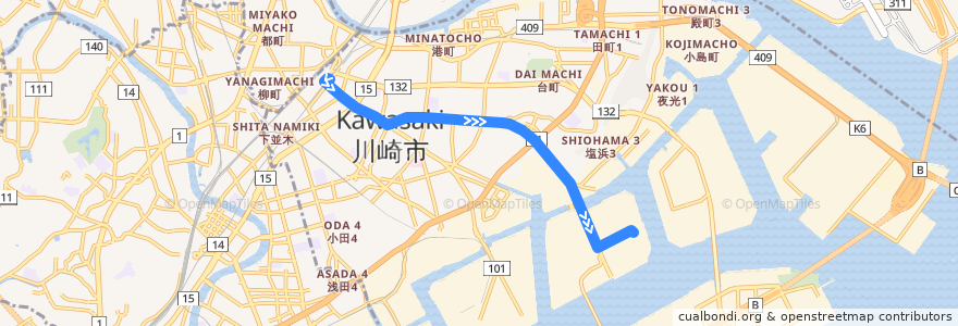 Mapa del recorrido 水江町線 川崎駅 => エリーパワー前 de la línea  en 川崎区.