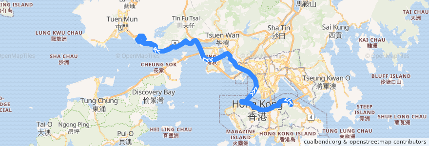 Mapa del recorrido 過海隧巴962E線 Cross-harbour Bus 962E (鰂魚涌 Quarry Bay → 掃管笏 So Kwun Fat) de la línea  en Hong Kong.