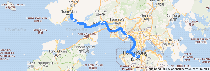 Mapa del recorrido 過海隧巴962B線 Cross-harbour Bus 962B (灣仔 Wan Chai → 置樂花園 Chi Lok Fa Yuen) de la línea  en 香港 Hong Kong.