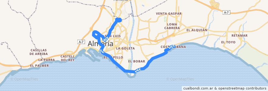 Mapa del recorrido L18: Costacabana - Torrecárdenas de la línea  en Alméria.