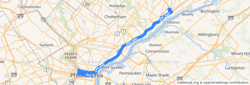 Mapa del recorrido SEPTA 78 de la línea  en Philadelphia County.